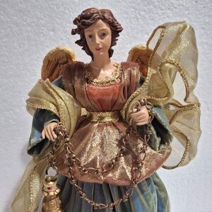 Kirkland Signature Christmas Angel Tree Topper Figurine Blue Gold Gown 8.75"